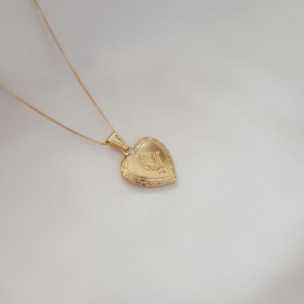 Gold Filled Box Chain Heart Locket Pendant Necklace Picture Necklace - Picture 5 of 5
